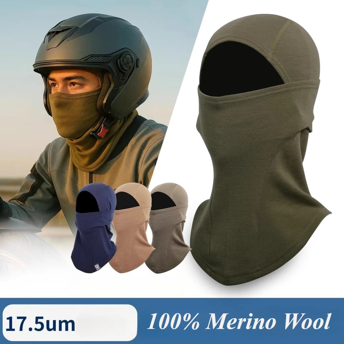 100% Merino Wool Balaclava Neck Gaiter Thermal Unisex Merino Wool Face Ski Mask Warm Breathable Outdoor Gear Cycling Hiking