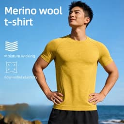 Men’s Merino Wool T Shirts Quick Dry Breathable Moisture Wicking Men Merino Wool Base Layer Tee Hiking Running T-Shirt