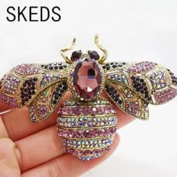 SKEDS Luxury Exaggerated Vintage Women Crystal Bee Brooch Pin Fashion Elegant Lady Exquisite Insect Rhinestone Badges