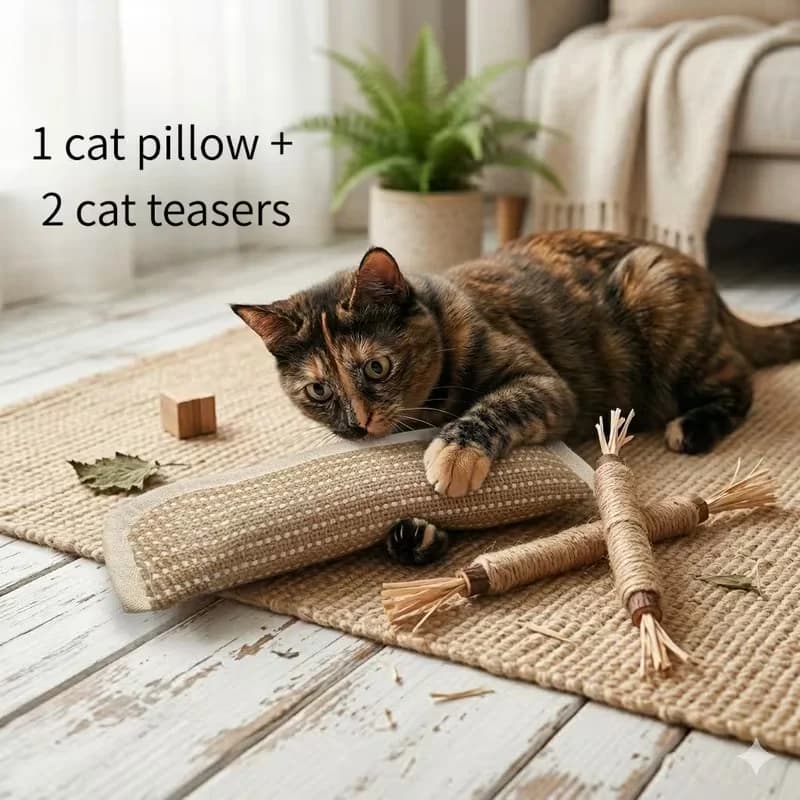 3-Piece Cat Play Set, Durable Cat Mint Bamboo Cat Scratching Post, Indoor Cat Toothbrushing and Chewing Stick