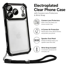 Luxury Transparent Shockproof Phone Case For iPhone 18 17 13 12 Pro Max 16 15 14 Plus Air with Wrist Strap Lens Protector Cover