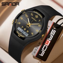 SANDA 6320 Dual Screen Electronic Alarm Clock Watch Fashion Waterproof Men's and Women's Watch Night Light Student Sports Watch