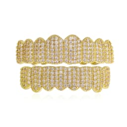 TOPGRILLZ Punk Iced Out Cubic Zircon Teeth Grills 8 Top & 8 Bottom Set Braces Full CZ Stones Dental Grills For Party Gift