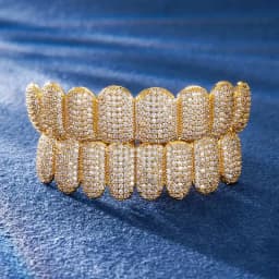 TOPGRILLZ Punk Iced Out Cubic Zircon Teeth Grills 8 Top & 8 Bottom Set Braces Full CZ Stones Dental Grills For Party Gift