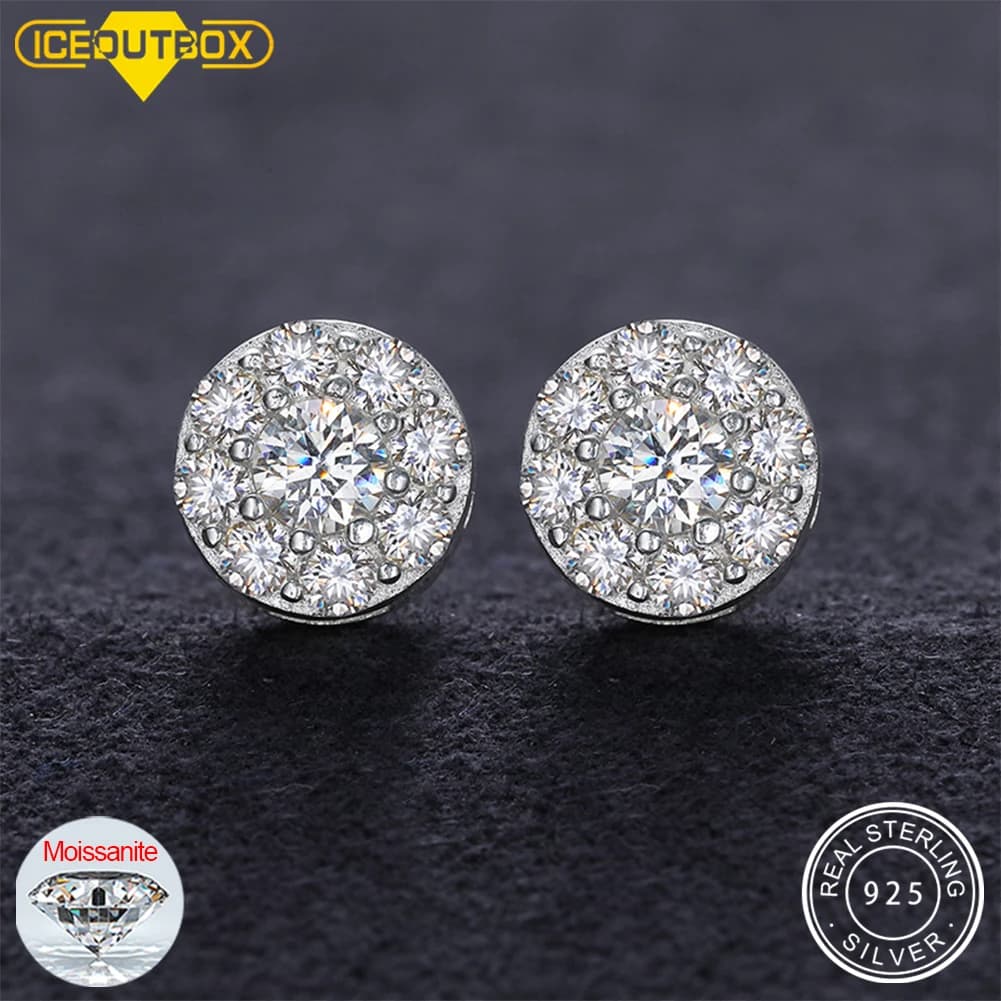 Round Moissanite Diamond Ear Studs Earring Pass Diamond Test Moissanite Stud Earrings For Women Man Sterling Silver Jewelry Gift
