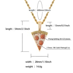TOPGRILLZ Iced Out Pizza Pendant&Necklace Copper Gold Silver Color Micro Paved Cubic Zircon Hip Hop Jewelry Gift For Men