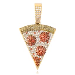 TOPGRILLZ Iced Out Pizza Pendant&Necklace Copper Gold Silver Color Micro Paved Cubic Zircon Hip Hop Jewelry Gift For Men