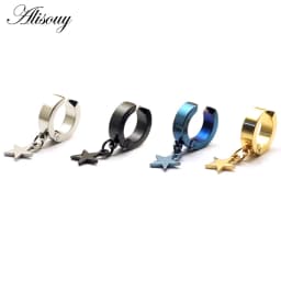 Alisouy 2pcs Star Pendant No Pierced Black Blue Gold Color Stainless Steel Men Punk Ear Clip Earrings