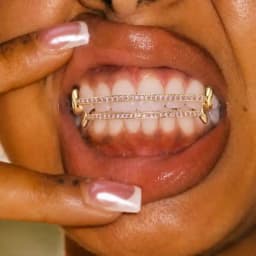 TOPGRILLZ Hip Hop Rapper Accessories Bar Grillz Set Gold Plated Copper Iced Out Top&Bottom Tooth Grills For Men&Women