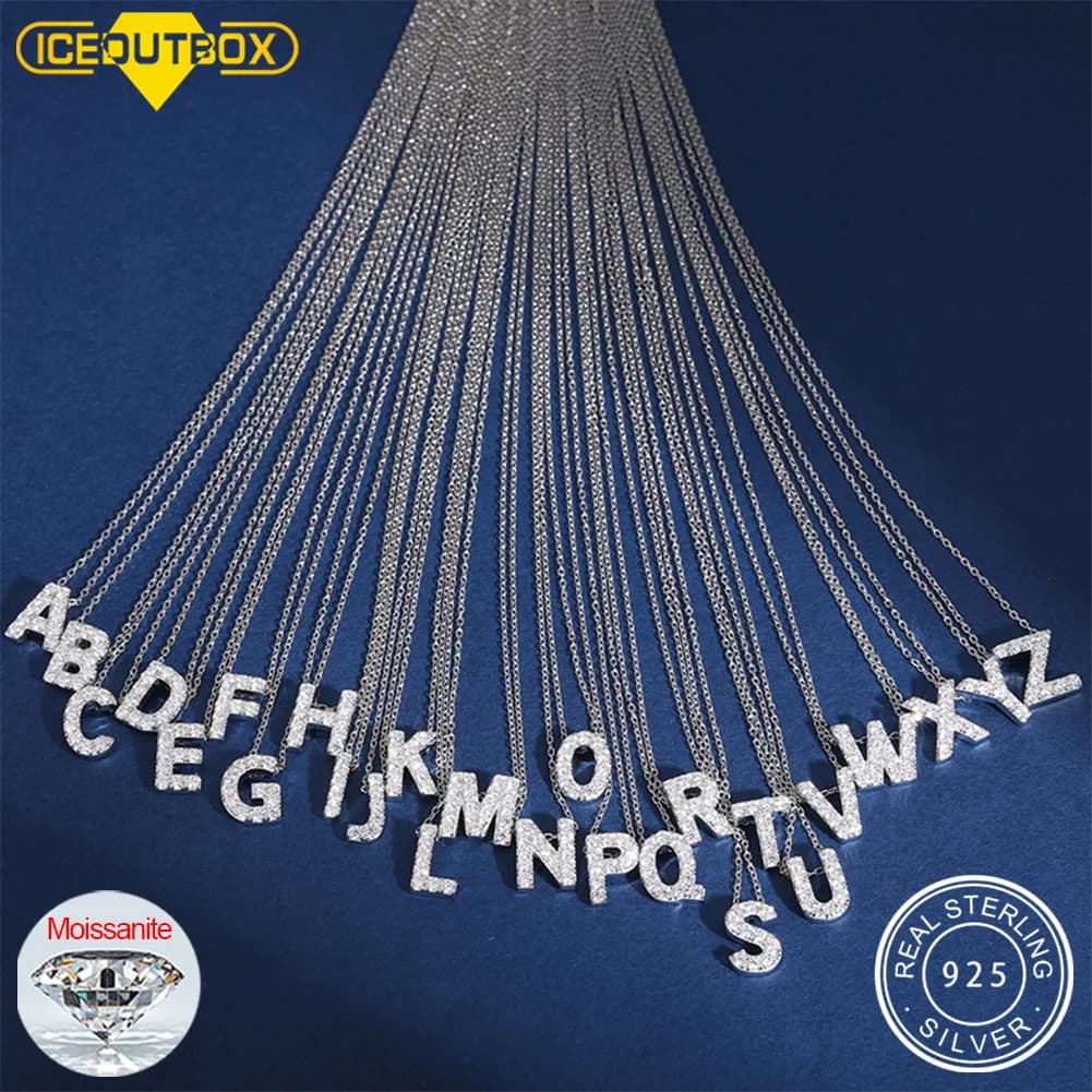 Simple 925 Silver Moissanite 26 Letter Pendant Necklace Fashion Women A-Z Initials Choker Clavicle Chain Jewelry Christmas Gifts