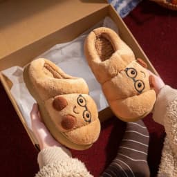 Cute Croissant Cotton Slippers For Women Men Winter House Shoes Warm Plush Anti-slip Lovers Home Floor Slides Fluffy Footwear