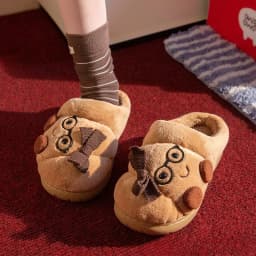 Cute Croissant Cotton Slippers For Women Men Winter House Shoes Warm Plush Anti-slip Lovers Home Floor Slides Fluffy Footwear