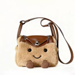 New Autumn/Winter 2025 Cute Cartoon Plush Spliced Pu Leather Pillow Bag Sweet Girl's Versatile Crossbody Bag for Commuting