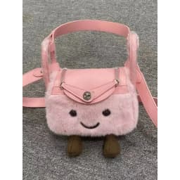New Autumn/Winter 2025 Cute Cartoon Plush Spliced Pu Leather Pillow Bag Sweet Girl's Versatile Crossbody Bag for Commuting
