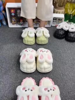 Mo Dou 2022 Winter Warm Women Slippers Waterproof Vamp Cute Rabbit Bear Decoration Indoor Outdoor Shoes Soft Plush Men Slippers
