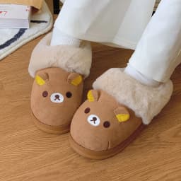 New Cute Rilakkuma Winter Wear Non Slip Warm Shoes Home Cute Bear Couple Slippers Anime Surrounding Girls Christmas Gift