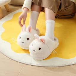ZUOFU Cute Bunny Rabbit Fluffy Plush Slippers For Women Men Autumn Winter Non-Slip EVA Sole Indoor Warm Home Slippers