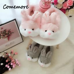 Comemore 2024 Women Cute Animal Slippers Girls Rabbit Home Shoes Plus Size 44 Non Slip Flat Autumn Winter Warm Slipper Plush Men