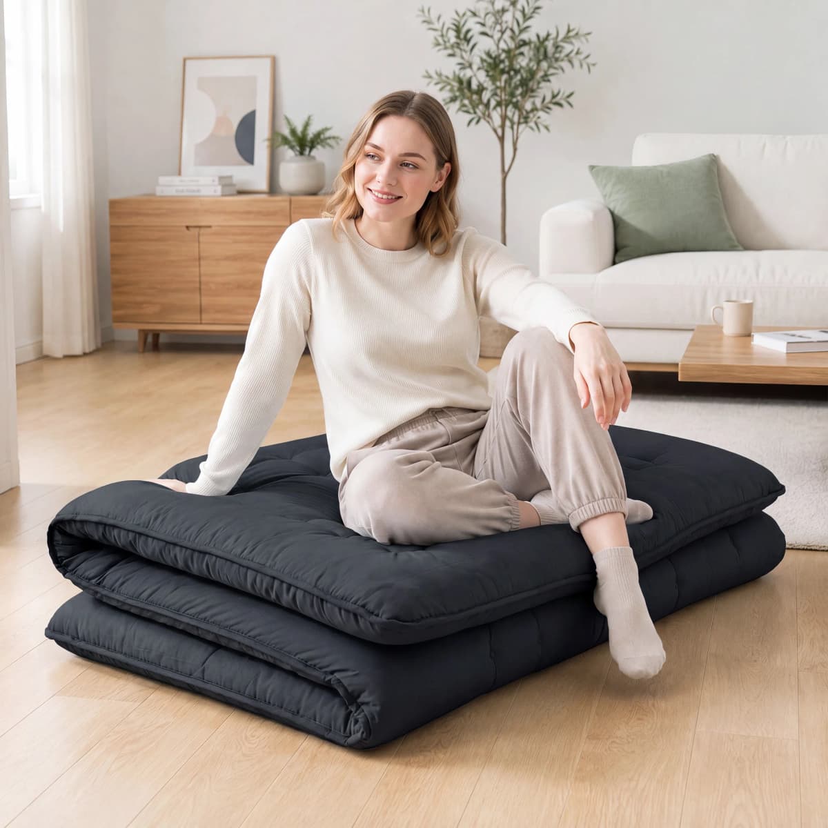 MCQ 4 Inch Japanese Floor Mattress Foldable Futon Mattress with Removable Washable Cover Soft Bed Topper Home Bedroom Furniture