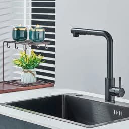 Kitchen Pull-Out Faucet 304 Stainless Steel Hot and Cold Faucet Black Sink Faucet with Two Levels of Water Outlet