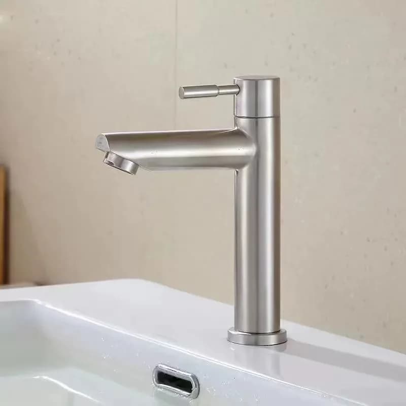 Stainless Steel Single Cold Water Tap Black Basin Fauct Silver Deck Mounted Lengthening and Raising Basin Sink Tap