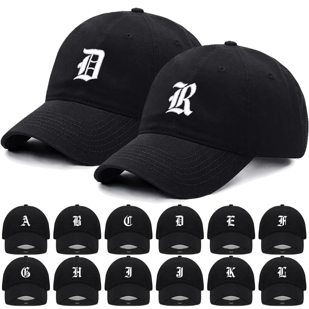 Old English Letter A-Z Embroider Baseball Cap For Men Womne High Quality Soft Cotton Fashion Team Sport Visors Snapback Caps