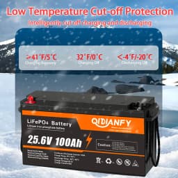 Qidianfy 24V 100Ah LiFePO4 Battery Built-in 100A BMS 2560Wh Deep Cycles Rechargeable Lithium Battery for RV Camping Home Backup Power Solar Off-Grid