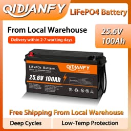 Qidianfy 24V 100Ah LiFePO4 Battery Built-in 100A BMS 2560Wh Deep Cycles Rechargeable Lithium Battery for RV Camping Home Backup Power Solar Off-Grid