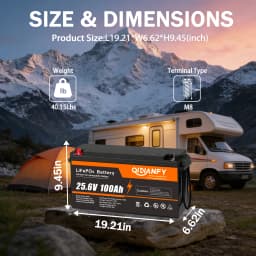 Qidianfy 24V 100Ah LiFePO4 Battery Built-in 100A BMS 2560Wh Deep Cycles Rechargeable Lithium Battery for RV Camping Home Backup Power Solar Off-Grid