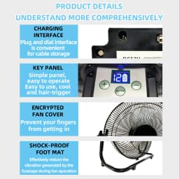 Battery Operated Solar Fan, Home or Outdoor Dual-use Portable Fan, Battery Can Running 6-12 Hours, with USB Output For Phone