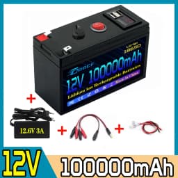 ๐2026 12V Battery 100Ah 18650 Rechargeable LiFePO4 Lithium Battery Built-in 5V 2.1A Usb Power Display Port Charger