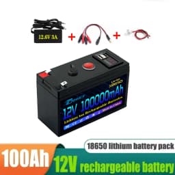 ๐2026 12V Battery 100Ah 18650 Rechargeable LiFePO4 Lithium Battery Built-in 5V 2.1A Usb Power Display Port Charger