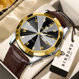 BINBOND Business Quartz Watches for Men Luxury Luminous Waterproof Precise Auto Date Week Display Men's Watch Durable Reloj