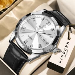 BINBOND Business Quartz Watches for Men Luxury Luminous Waterproof Precise Auto Date Week Display Men's Watch Durable Reloj