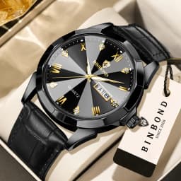 BINBOND Business Quartz Watches for Men Luxury Luminous Waterproof Precise Auto Date Week Display Men's Watch Durable Reloj