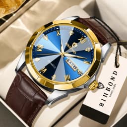 BINBOND Business Quartz Watches for Men Luxury Luminous Waterproof Precise Auto Date Week Display Men's Watch Durable Reloj