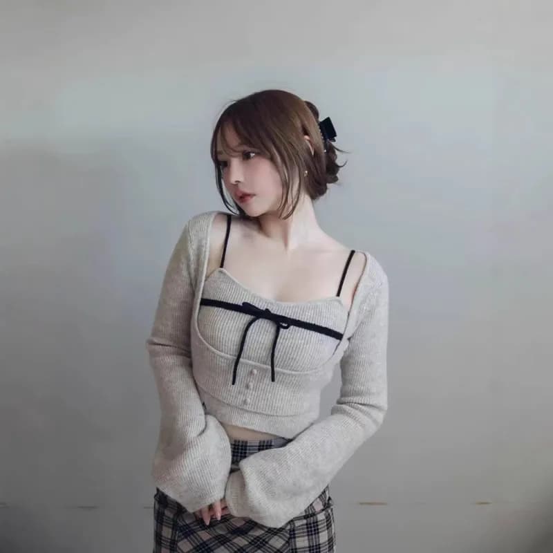 Sexy Knitted Top And Bottoms Set Pure Desirable Trend Hot Girl Style Two Piece Suite for Women Spring Season Ladies Fashion