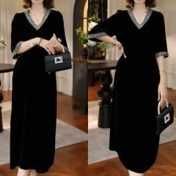 Lady Dress 2025 New Spring And Autumn Popular Light Luxury High-End thin elastic Mother High-End Velvet Dresses Red Black
