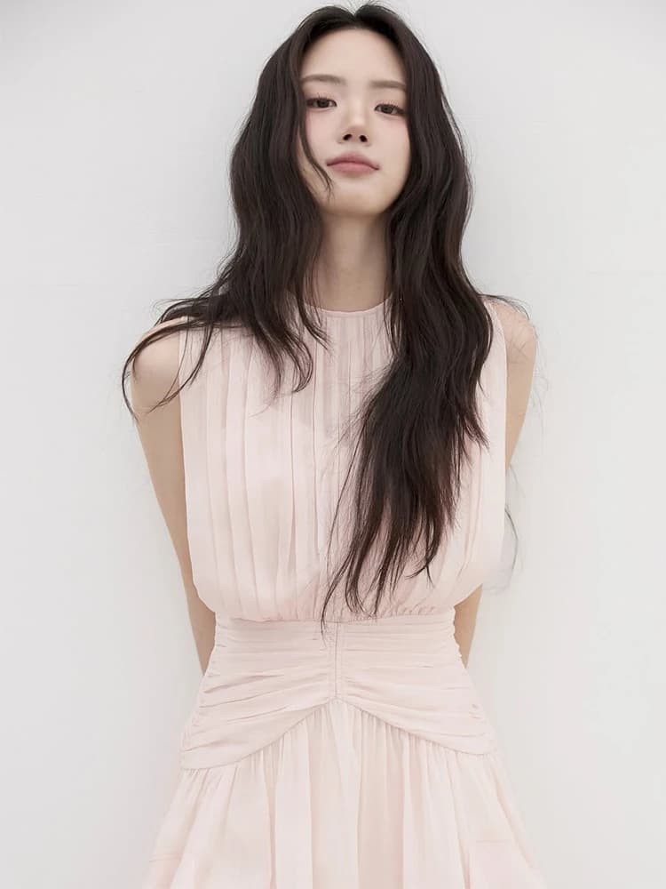 Elegant Pink Slimming Dress Women's Summer Unique Beautiful Super Stylish Short Skirt Waist Cinching Slimming Party Gown
