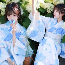 Blue Kimono Dress Traditional Japanese Style Photography Clothing Women's Fashionable Reformed Kimono Polyester Fiber