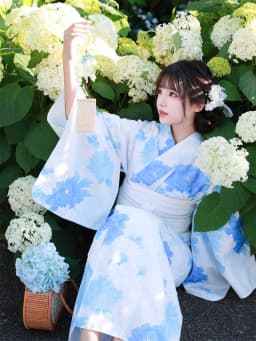Blue Kimono Dress Traditional Japanese Style Photography Clothing Women's Fashionable Reformed Kimono Polyester Fiber