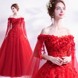 Long Wrap Red Of Shoulder Lady Girl Women Prom Dress Party Evening Dress Performance Dress Wedding Sand Bridesmaid Guest Dress