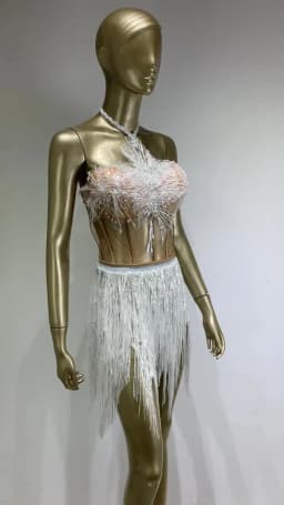 White Snowflake Pearl See Through Mesh Women Stunning Dress Party Birthday Sexy Carnival Performance Stage Costume