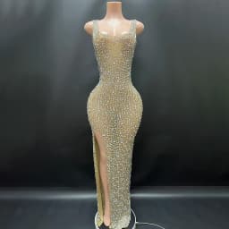 2025Luxury Sparkle Rhinestones Sexy Dress For Women Club Party Birthday Queen Sheer Mesh Elegant Maxi Dress Prom dresses