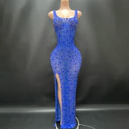 2025Luxury Sparkle Rhinestones Sexy Dress For Women Club Party Birthday Queen Sheer Mesh Elegant Maxi Dress Prom dresses