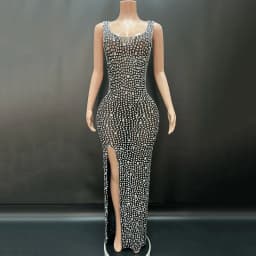 2025Luxury Sparkle Rhinestones Sexy Dress For Women Club Party Birthday Queen Sheer Mesh Elegant Maxi Dress Prom dresses
