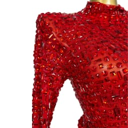 Red Diamonds Dress See Through Long Sleeve Evening Dress Festival Clothing Rhinestone Prom Gowns Special Occasion Dress Gesebei