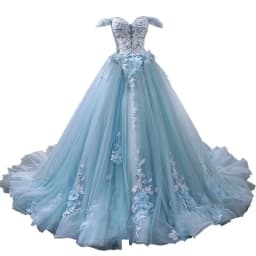 Blue Quinceanera Dresses New Classic Off The Shoulder Princess Prom Dress Lace Appliques Ball Gown With Small Train Custom Size