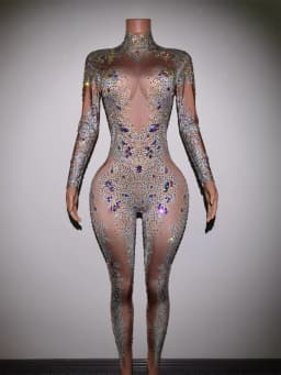 Sparkly Blue Rhinestones Jumpsuit Women One Piece Stretch Bodysuit Nightclub Party Outfit Singer Dance Performance Costume Putao