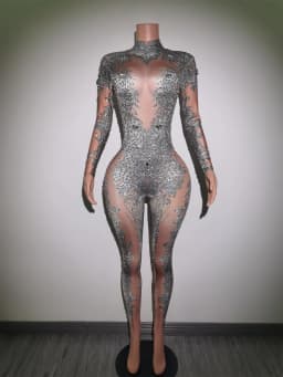 Sparkly Blue Rhinestones Jumpsuit Women One Piece Stretch Bodysuit Nightclub Party Outfit Singer Dance Performance Costume Putao